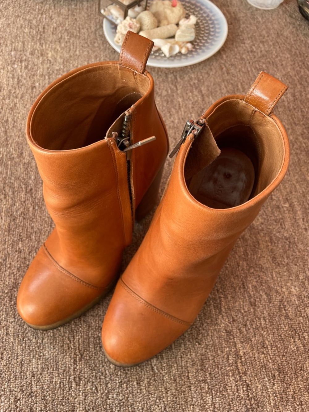All Saints Cognac Leather Zip-Front Block Heel Ankle Boots - Picture 5 of 8
